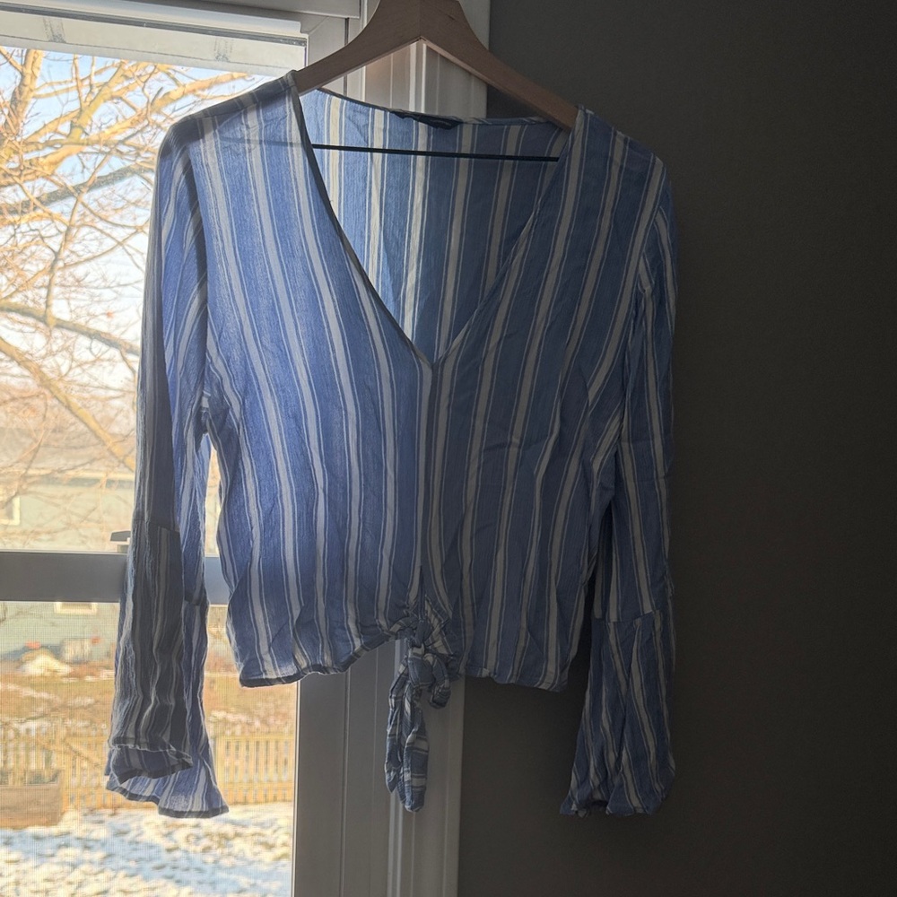 American Eagle Outfitters Blue and White Striped Blouse